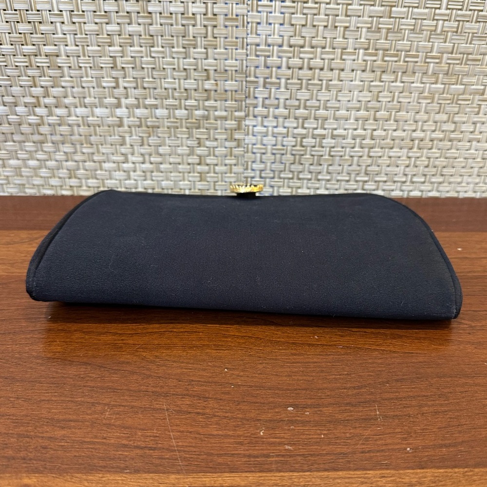 🌟HP🌟VTG 1950s-60s Black Fabric Evening Bag Matching Lift Clasp Gold Tone Chain - Picture 6 of 11